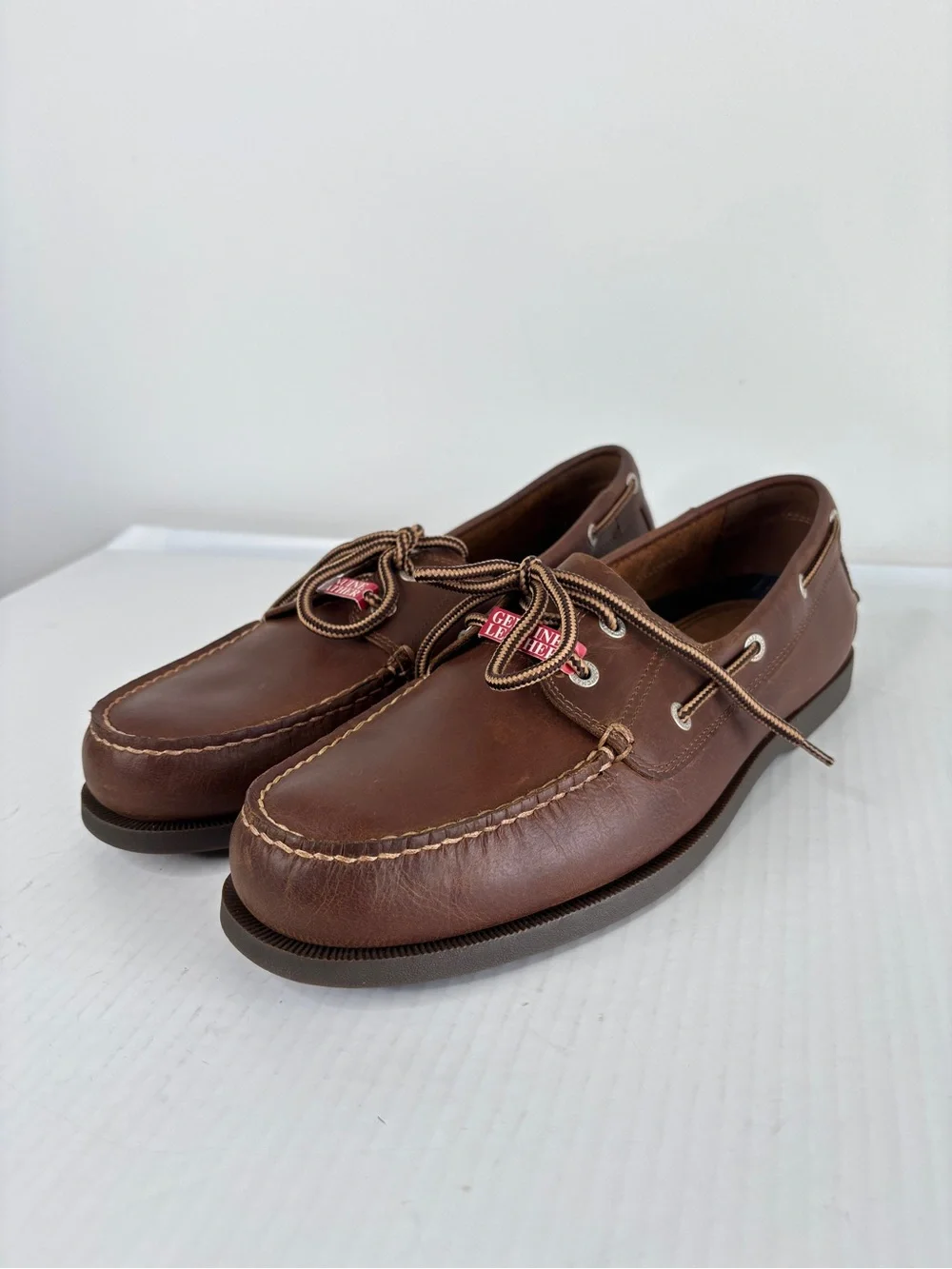Chaps Ralph Lauren Brown Leather Boat Shoes Mens 12 M Preppy Classic NEW!